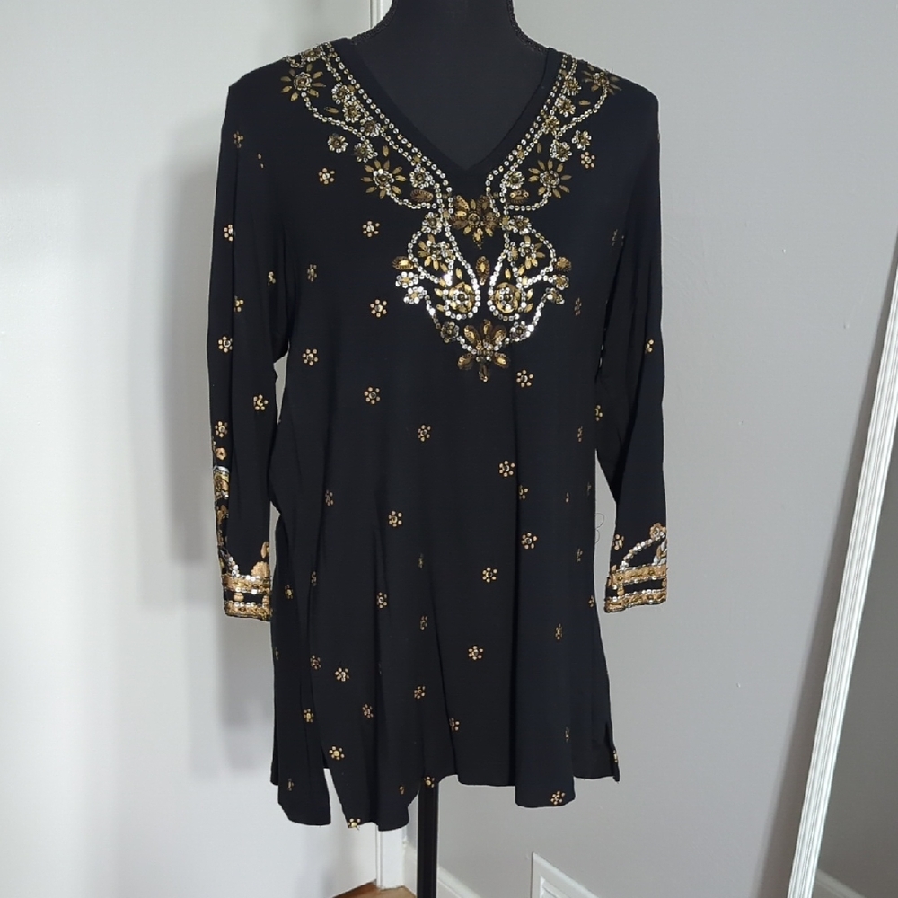 Chico's Black Top with Gold Details